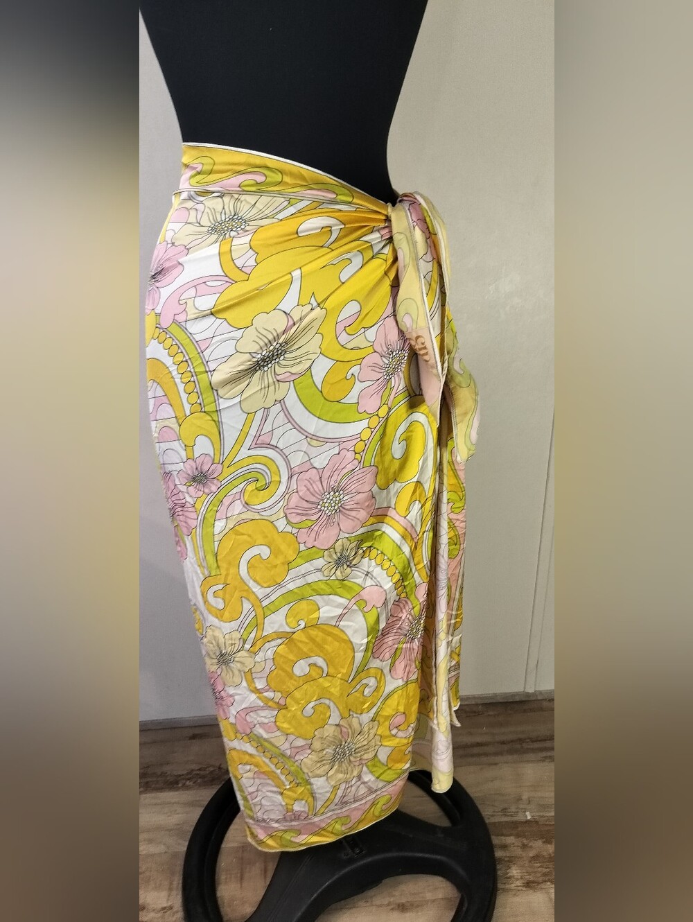 Yellow Floral Tie-Side Sarong Cover-Up
